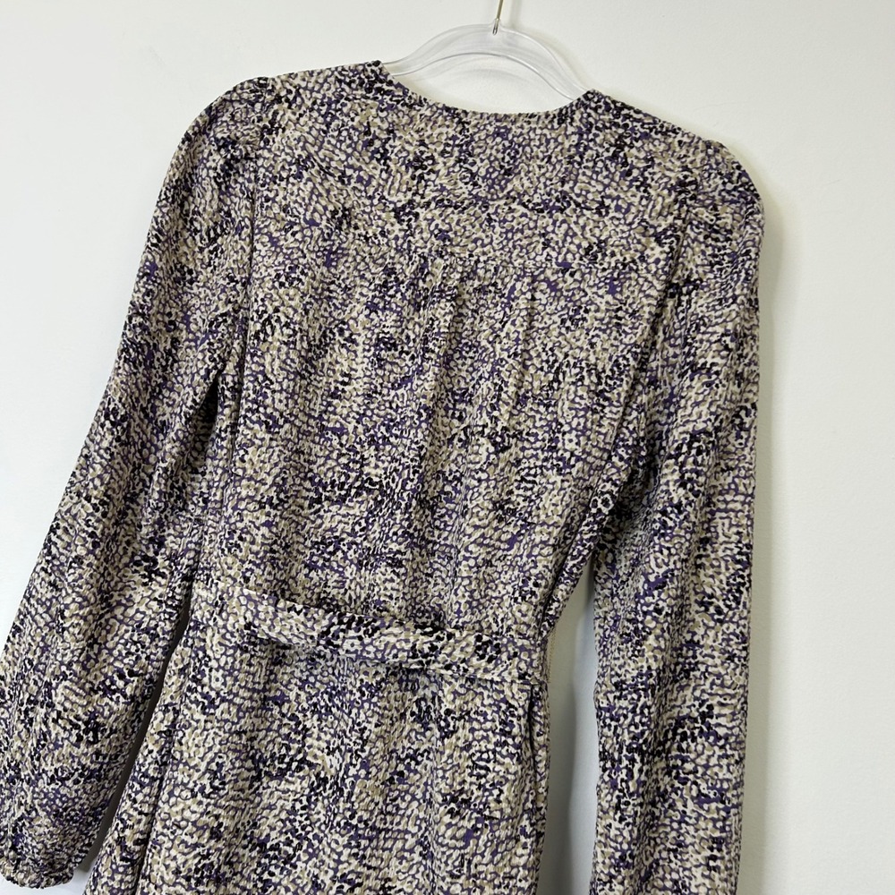 ICHI Ihacoto Long Sleeve Dress Women's 36 8 US Purple Print Tie Waist - Picture 11 of 11